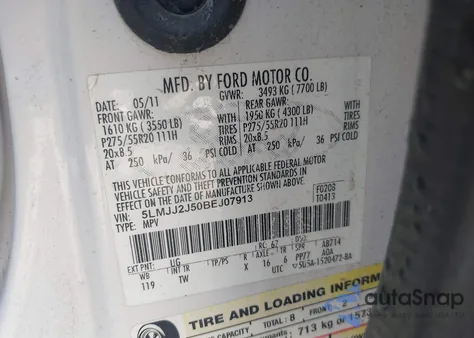 2011 Lincoln Navigator from USA, damaged, VIN 5LMJJ2J50BEJ07913